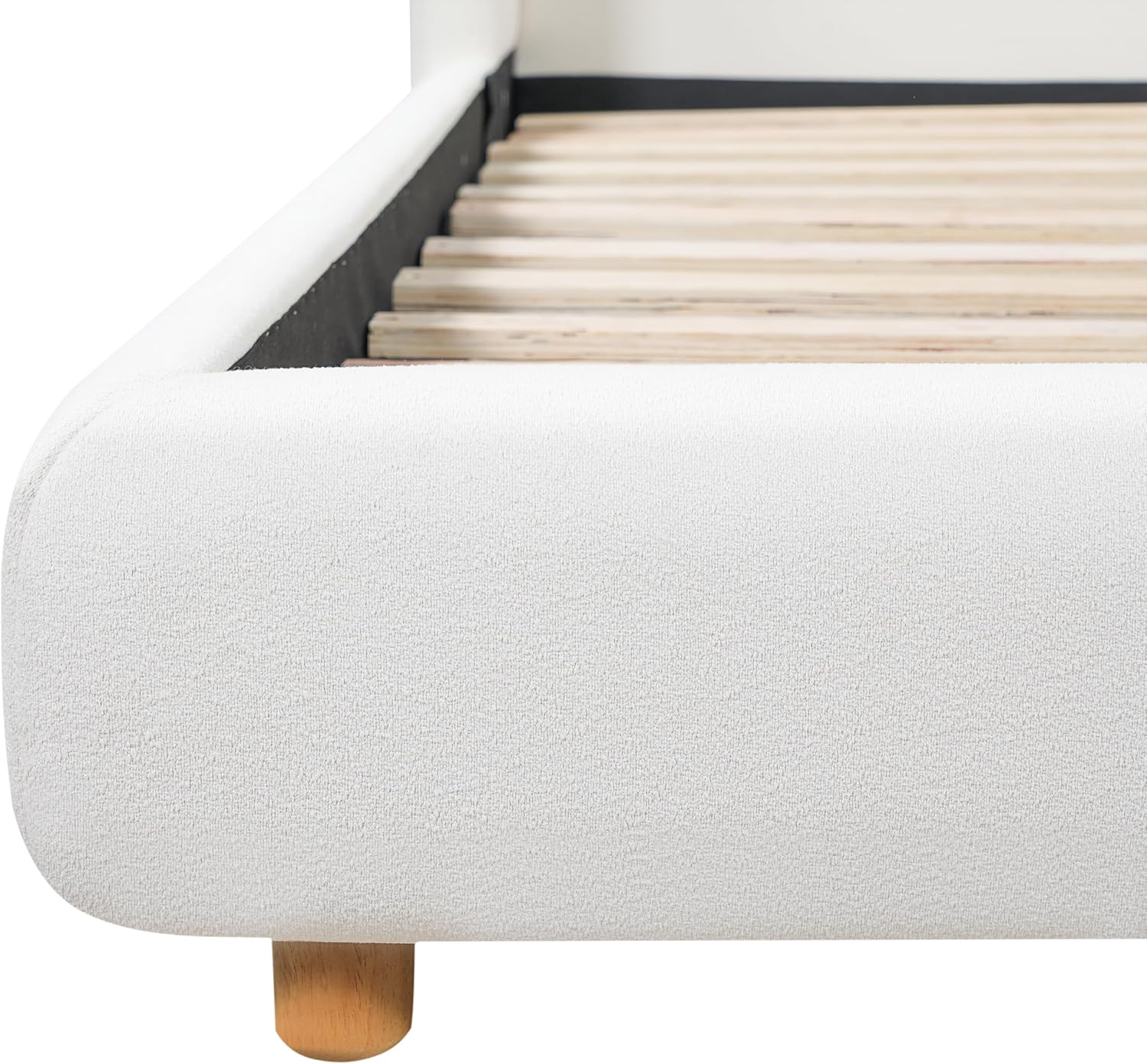 Christopher Knight Home Astry Boucle Upholstered Queen Size Bed Frame with Wingback Headboard, Modern Queen Bed Frame and Headboard, Wooden Slats Support, Easy Assembly, No Box Spring Needed, White