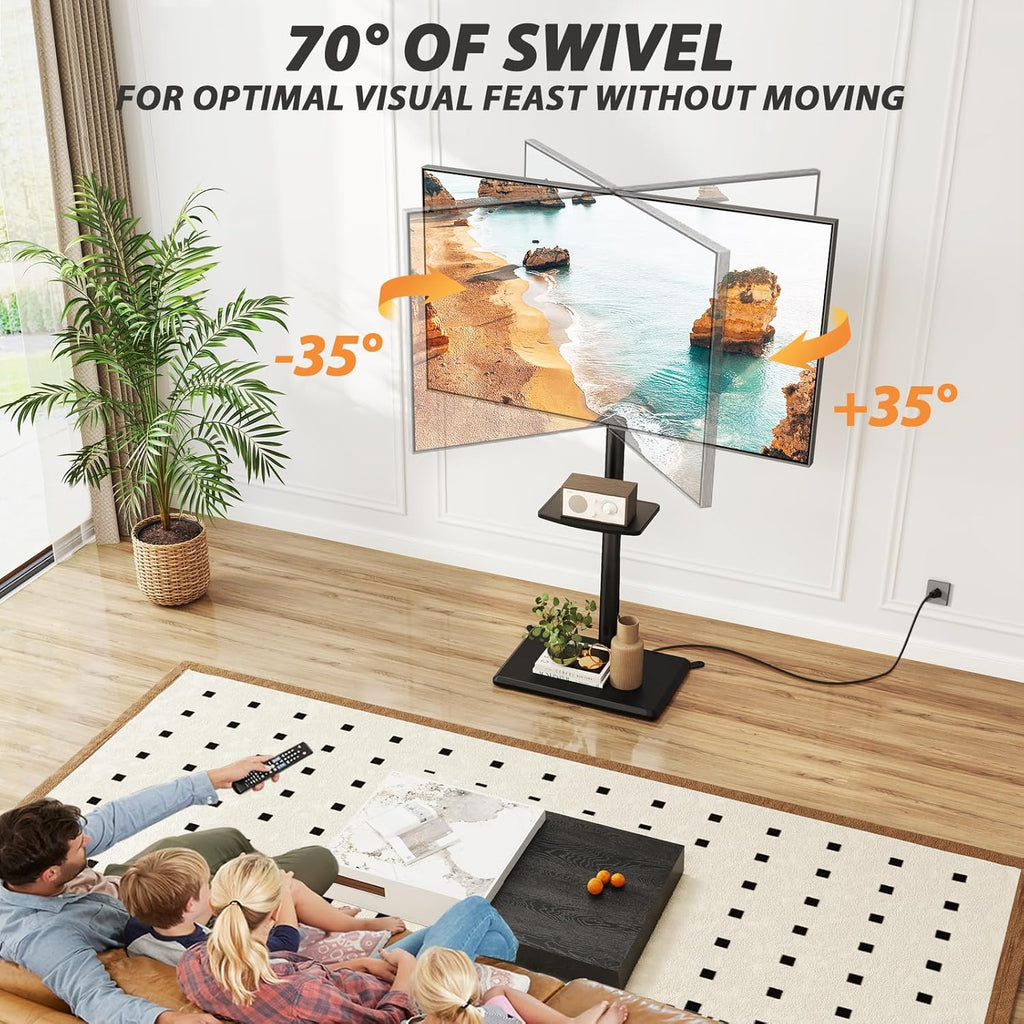 TVON Floor TV Stand with Power Outlet for 32-65 inch TVs up to 88 lbs | Swivel TV Mount Stand with Height Adjustment and Safety Wood Base for Bedroom, Office, Corner, Max VESA 400x400mm, Black
