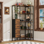AFLUI 5-Tier Corner Bookshelf with LED Light Strips, 4 Fabric Drawers