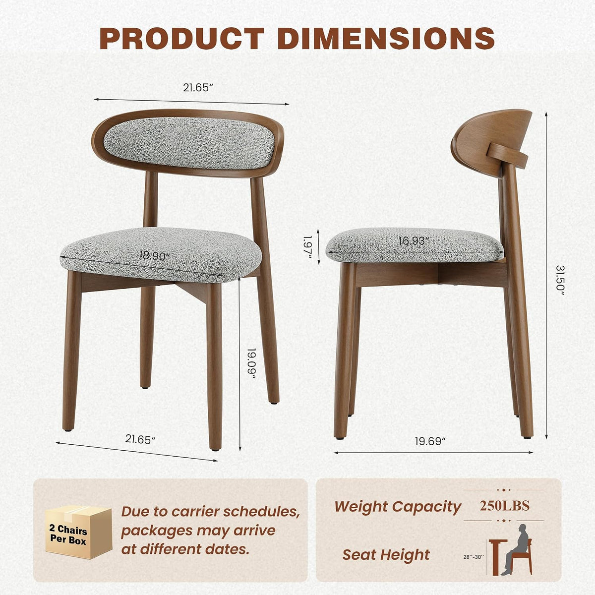 Dining Chairs Set of 4, Upholstered Farmhouse Dining Room Chairs with Soild Wood Legs, Modern Fabric Kitchen Chairs with Ergonomic Curved Backrest, Gray