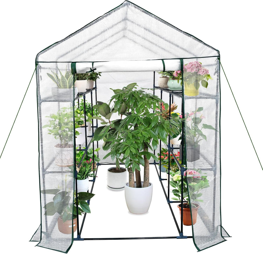 Greenhouse for Outdoors,Walk in 3-Tier 9 Shelves Green House w/ Roll-Up Zippered Door Anchors and Ropes,Waterproof & UV Protected Plant Garden Hot House for Garden Patio Backyard,57 x 85 x 76''