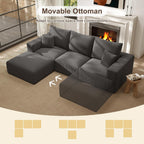 2 Square Cloud Footstool for Living Room, No Assembly Modular Corduroy Convertible Seat, Modern Style Sofa Accessory for Lounge or Bedroom
