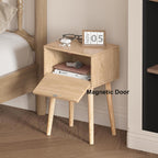LAATOOREE Nightstand Set of 2, Small Bed Side Table with Arch Door, Mid-Century End Table with Wood Legs for Bedroom, Small Space (Natural)