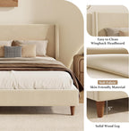 Merax King Size Velvet Bed Frame with Wingback Headboard, Upholstered Platform Bedframe with Solid Wooden Leg, Wood Slats for Bedroom, No Box Spring Needed, Easy Assembly, Modern Luxury Style, Beige