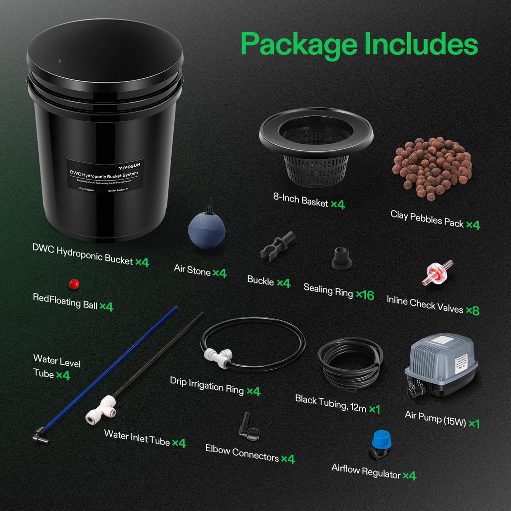 VIVOSUN DWC Hydroponics Grow System with Top Drip Kit 4 Buckets