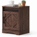 WAMPAT 24.3" H Storage Cube,Rustic End Table with Drawers and Adjustable Storage Shelves, Wood Side Table with Barn Doors for Living Room,Bedroom,Dark Walnut Brown