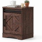 WAMPAT 24.3" H Storage Cube,Rustic End Table with Drawers and Adjustable Storage Shelves, Wood Side Table with Barn Doors for Living Room,Bedroom,Dark Walnut Brown