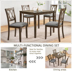 LUMISOL 5-Piece Solid Wood Dining Table Set for 4, Farmhouse Kitchen Table Set with 4 Upholstered Chairs for Kitchen, Dining Room, Living Room, Walnut
