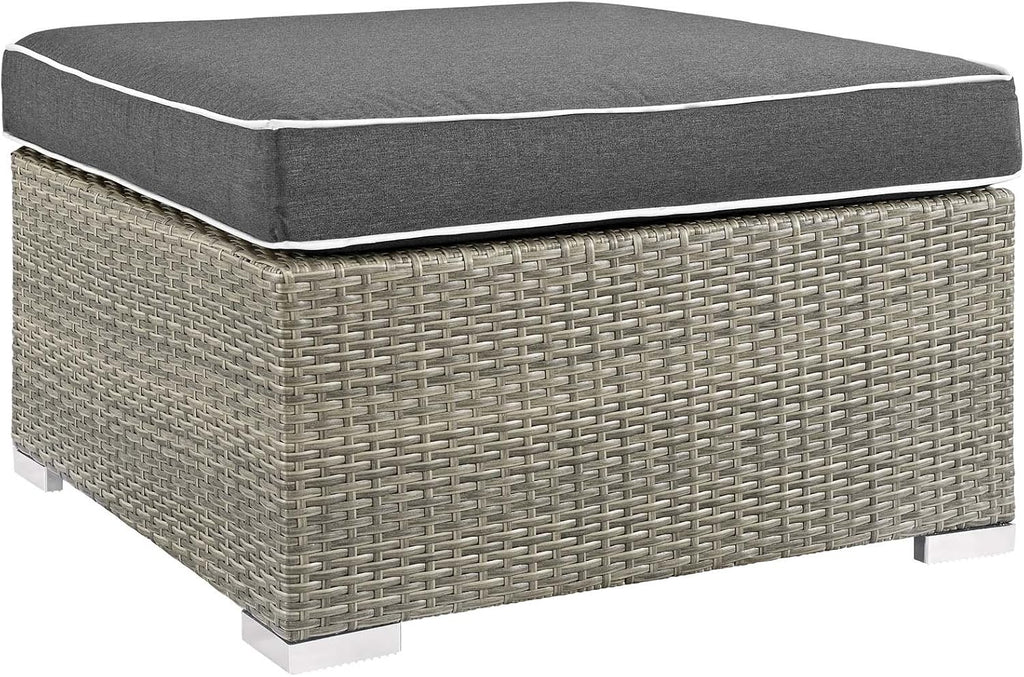 Modway Repose Wicker Rattan Outdoor Patio Ottoman wth Cushions in Light Gray Charcoal