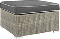 Modway Repose Wicker Rattan Outdoor Patio Ottoman wth Cushions in Light Gray Charcoal