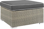 Modway Repose Wicker Rattan Outdoor Patio Ottoman wth Cushions in Light Gray Charcoal