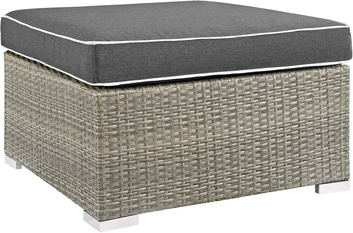Modway Repose Wicker Rattan Outdoor Patio Ottoman wth Cushions in Light Gray Charcoal