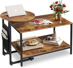 WLIVE Coffee Table, 31.3" and 18.7" Small Coffee Tables for Living Room, Modern Center Table and Side Table Set with Storage Side Pouch for Bedroom, Apartment, Rustic Brown