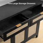 SICOTAS Rattan Sideboard Buffet Cabinet with Storage, Boho Credenza Accent Cabinet with 3 Doors and 2 Drawers, Farmhouse Console Coffee Bar for Kitchen, Living Room, and Entryway, Black Oak