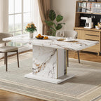 HOMISSUE 70" Faux Marble Dinner Table，Rectangle Modern White Dining Table for 6-8 People，Large Kitchen Furniture Table with Sturdy Base for Dining Room, Living Room, White