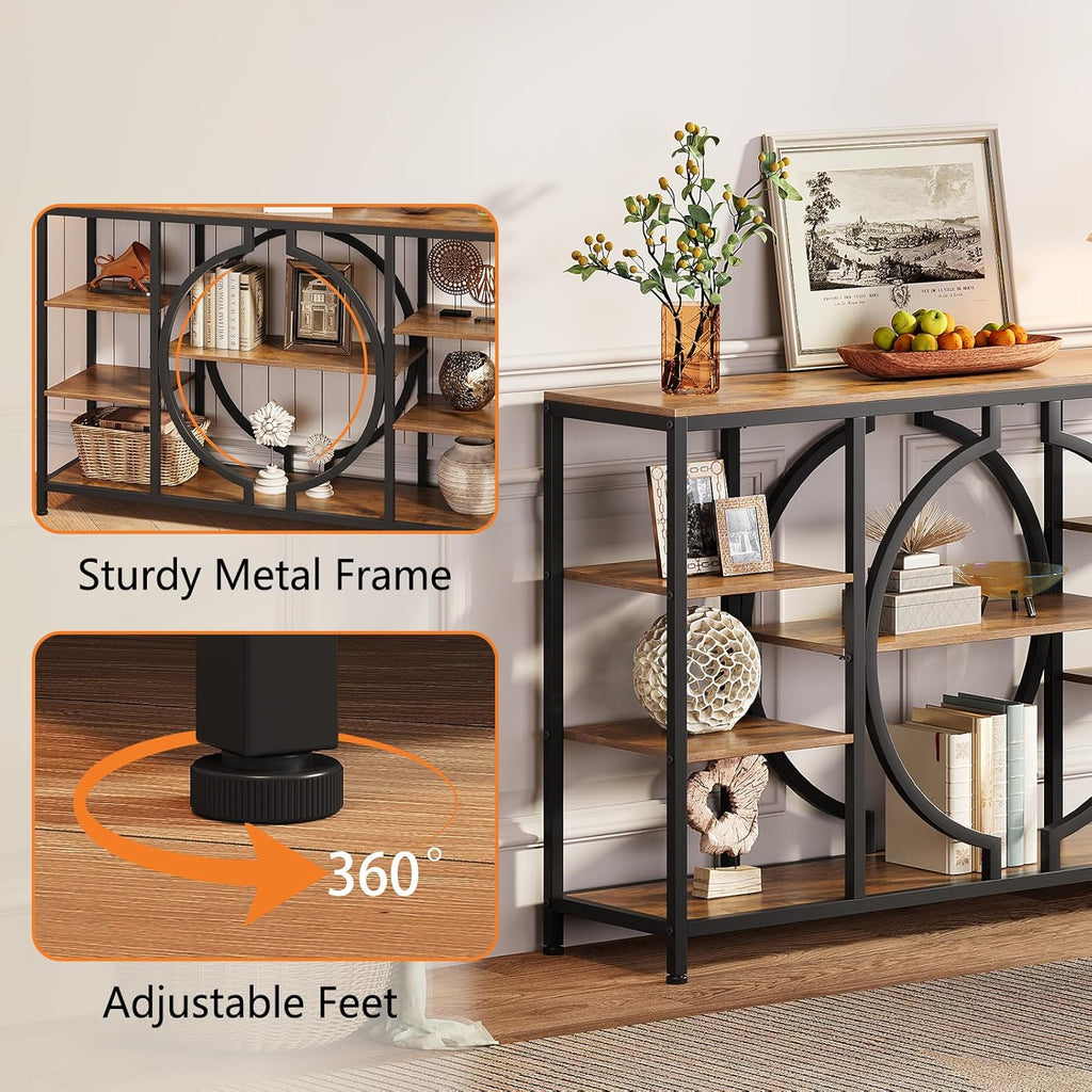 GiftGo 47" Industrial Console Tables for Entryway Rustic Sofa Table Behind Couch 4 Tier Wooden Shelves Entry Table with Storage for Foyer, Hallway, Front Door,Living Room (Rustic Brown, 47")