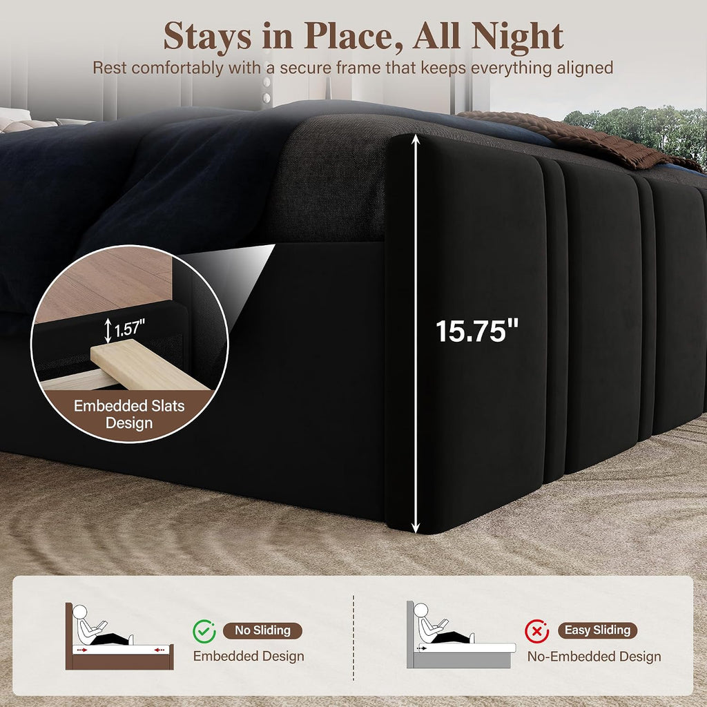 Queen Bed Frame with 65.75" Tall Headboard, Black