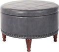 OSP Home Furnishings Alloway Storage Ottoman with Antique Bronze Nailheads, Pewter Faux Leather
