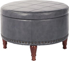 OSP Home Furnishings Alloway Storage Ottoman with Antique Bronze Nailheads, Pewter Faux Leather