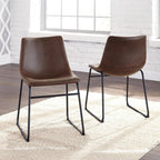 Signature Design by Ashley Centiar Mid-Century Dining Chair Set of 2, Brown | Contoured faux leather bucket seats, Matte black tubular metal base, Optimized for compact kitchen and eat-in spaces