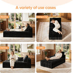 67" Sofa Bed, Chaise Lounge Chair, Plush Corduroy Upholstered Sofa Couch Bed with Pillows, Lazy Chair for Living Room Bedroom Guest Room (Black, Left Facing Chaise)