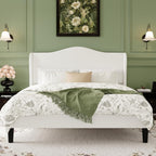 SHA CERLIN Full Size Bed Frame with Curved Wingback Headboard,Soft White