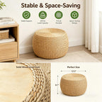 Small Straw Pouf Ottoman, Low Natural Footrest, Dia: 12.2" | Natural, Eco-friendly, Lightweight, Anti-Slip, Breathable, Boho Tatami Footstool for Living Room Bedroom Patio