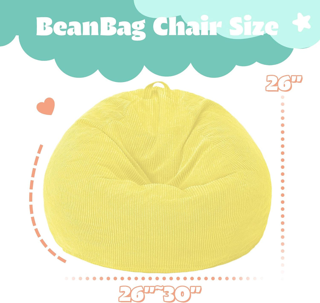 HABUTWAY 2FT Bean Bag Chair,Giant Bean Bag Chairs for Teens Adults,Big Bean Bags with Memory Foam Filled, Large Beanbag Chairs with Soft Corduroy Cover-Yellow