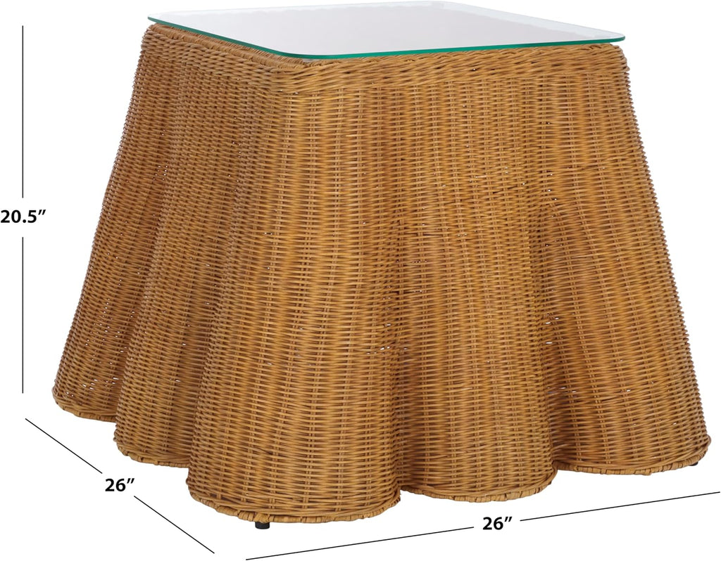 SAFAVIEH Couture Collection - Hylda Natural Rattan Accent Table, Square Design with Glass Top, Boho Coastal Style, Fully Assembled (CWK3010A)