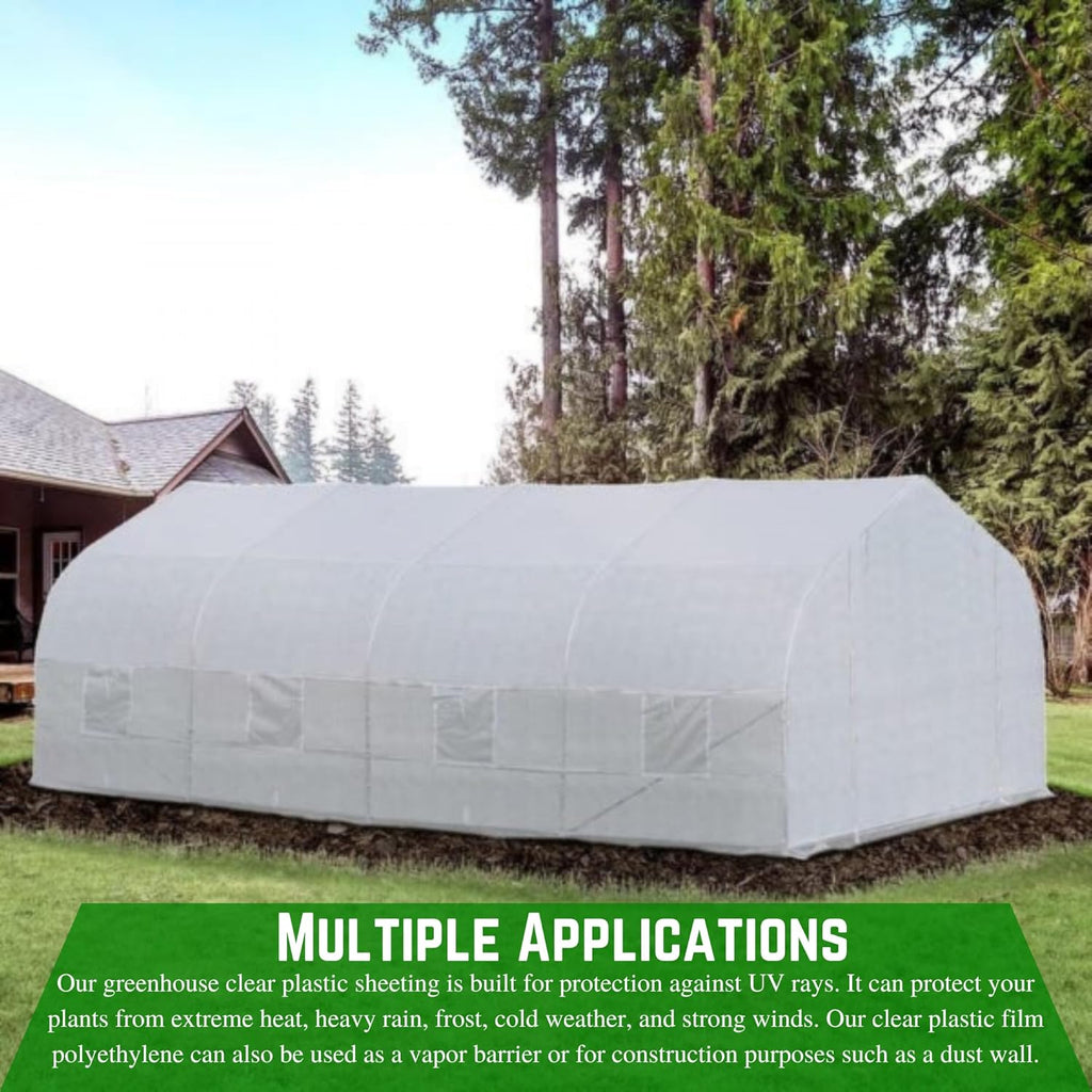 Farm Plastic Supply - String Reinforced 4 Year UV Resistant 10 mil White Greenhouse Plastic Sheeting - 4 Year UV Resistant Polyethylene Greenhouse Film, Hoop House Green House Cover (16' x 20')
