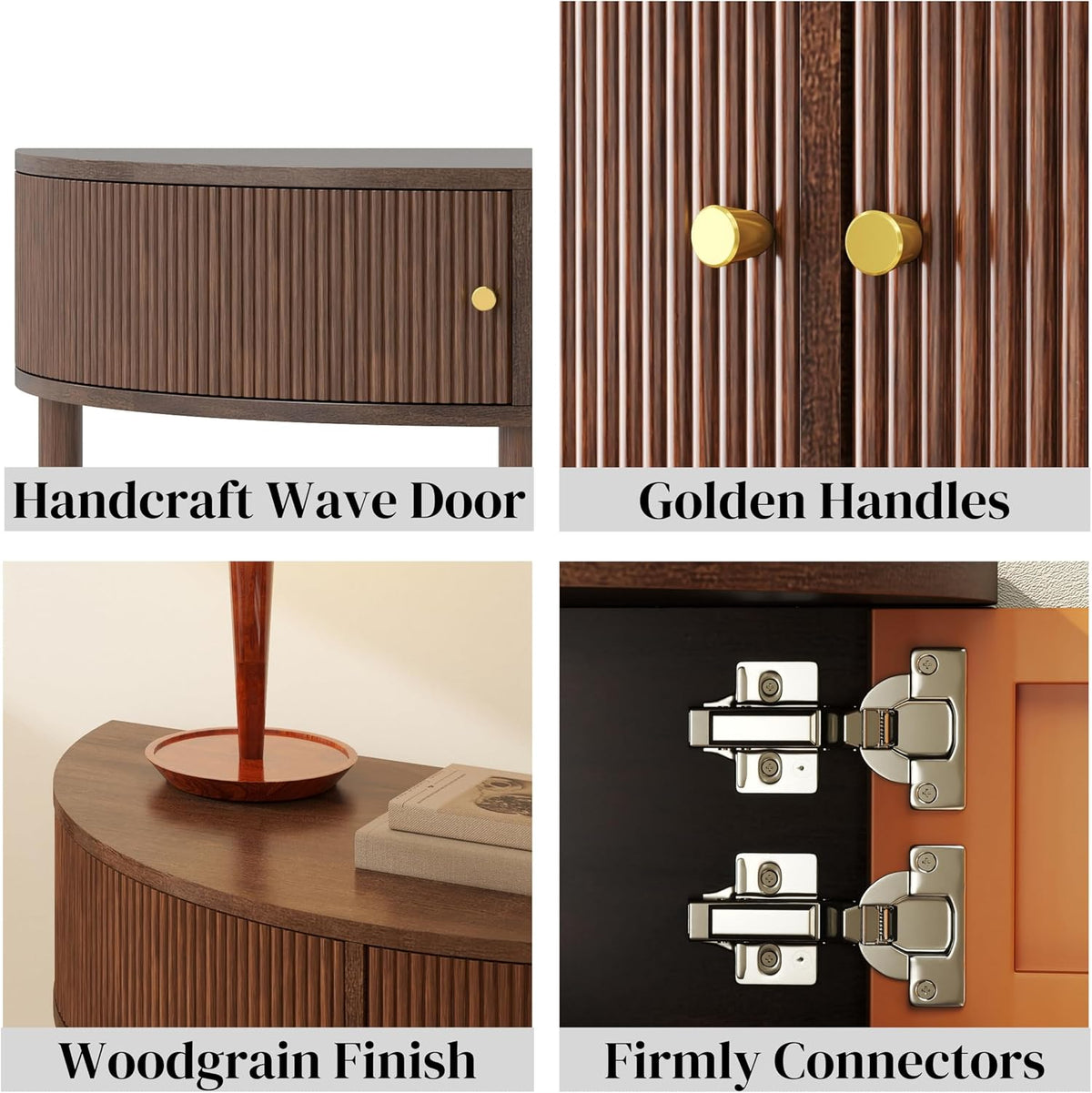 Knocbel Half Moon Console Table with Wave-Pattern Door, Semi-Circle Sofa End Table with 2 Storage Drawers and Bottom Shelf for Entryway Living Room, 31.5" W x 15.75" D x 32.3" H, Brown
