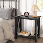 Narrow Side Table with Storage Shelf 2 Tier Wooden Nightstand Bedside Tables for Small Spaces Black Modern Accent Sofa Side Tables for Couch Living Room Bedroom Entryway