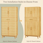 HUAHUU 71" Pantry Cabinet with Drawer, Kitchen Pantry Storage Cabinet with 4 Doors, Modern Curved Storage Cabinets with 10 Large Storage Spaces for Dining Room, Living Room, Oak