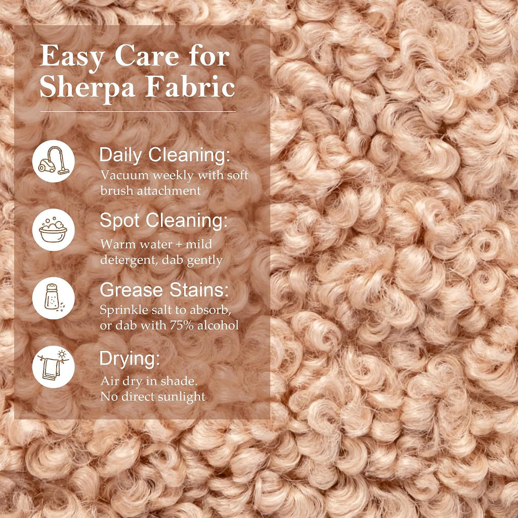 Zesthouse Square Pouf Ottomans Set of 2, Modern Vanity Chair for Bedroom | Sherpa Fabric Foot Rest for Couch, Upholstered Tufted Footstool, Poofy Ottoman Seat for Living Room Dorm, Fluffy Ottoman Tan