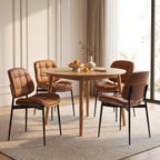 GrandNoor Mid Century Modern Dining Chairs with Walnut Grain Back, Brown Faux Leather Dining Room Chairs Set of 2, Checkered Soft Cushion Kitchen Chairs with Adjustable Foot Pads