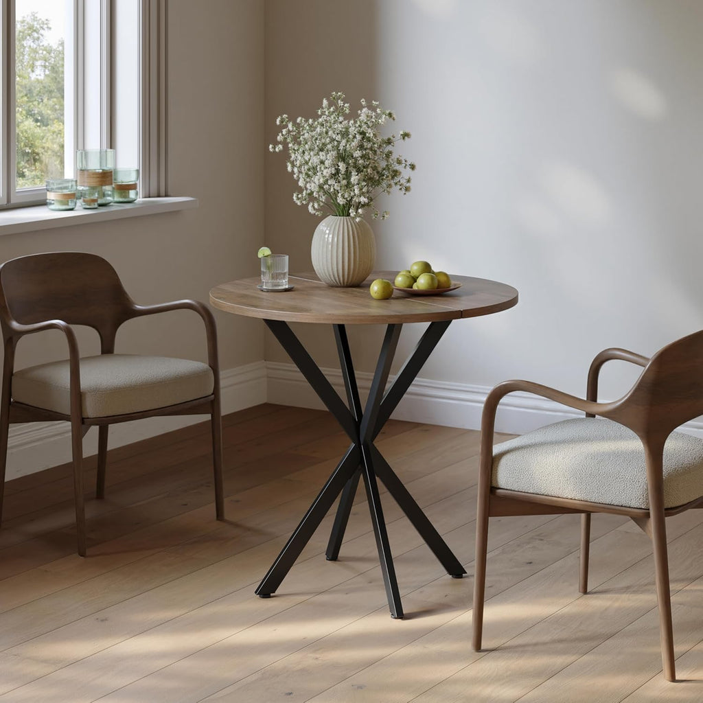 Unovivy 31.5" Small Round Dining Table for 2-4, Space Saving Circle Kitchen Dinner Table, Industrial Mid Century Modern Dining Room Desk for Kitchen, Apartment, Natural Oak