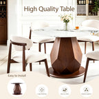 YYQ 45" Round Dining Table Set, Faux Marble Dining Table with 4 Dining Chairs Set, Tempered Glass Tabletop with Antique Brass Metal Base (45" Table with 4 Chairs)