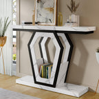 FUSUNBAO 47.3" Console Table,Openwork Bracket Sofa Table, Wood Narrow Entryway Table for Hallway, Behind The Couch, Living Room, Foyer, Easy Assembly（White Marble Texture）
