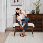 BFZ 37.4" Bedroom Bench End of Bed Bench, Dining Bench with Padded Seat and Walnut Wood Frame, Upholstered Fabric Window Ottoman Bench for Entryway Hallway, Living Room