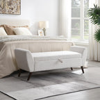 GDFStudio 60" Storage Bench with Seat & Hidden Storage, Teddy Fabric Upholstered Entryway Bedroom Bench, Solid Wood Frame, Rubber Wood Legs, Foam Cushion Seat, Cream