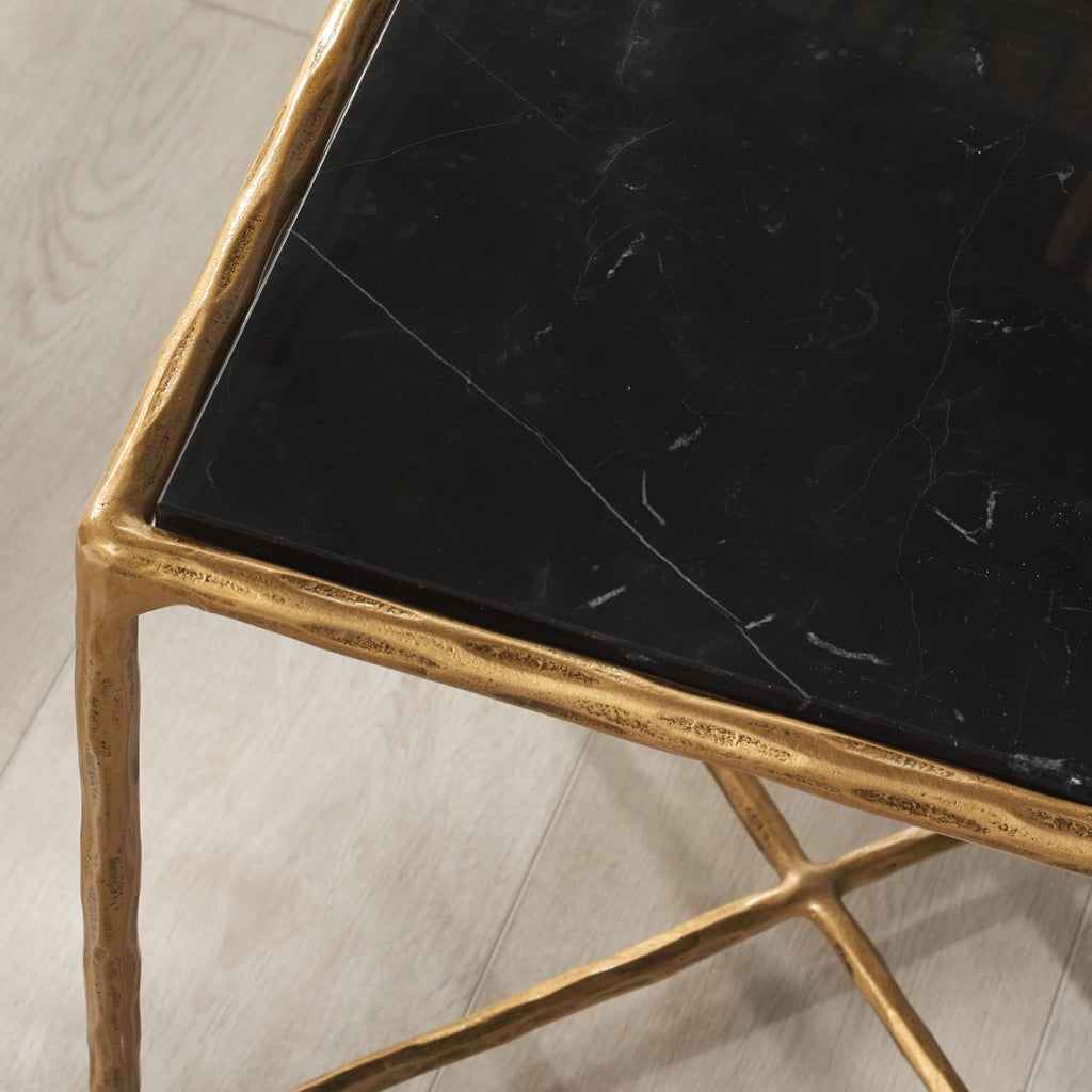 SAFAVIEH Couture Collection Jessa Brass Base & Black Marble Top Square End Table, Fully Assembled