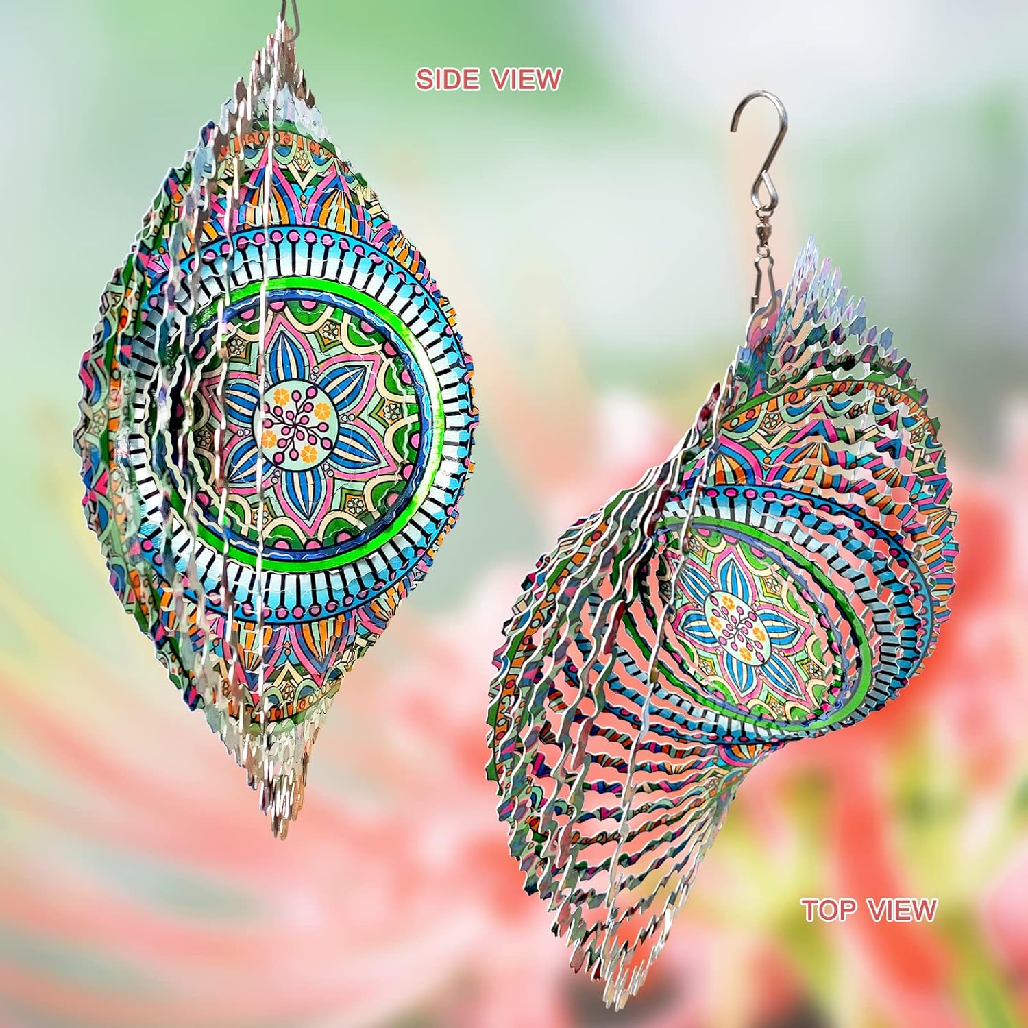 Mandala Rich Love Wind Spinner - 3D Kinetic Wind Spinners | 12″ Laser Cut Stainless Steel Hanging Sculpture & Catcher for Outdoor Garden Yard Decor | Mandala Gifts for Mom, Dad, Women, Men
