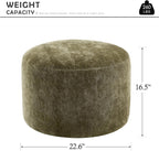 Upholstered Round Green Pouf Ottoman, Modern Footstool | Chenille Footrest with Soft Padded Seat & Wood Frame, Sage Green Ottoman, Accent Vanity Stool for Living Room and Bedroom