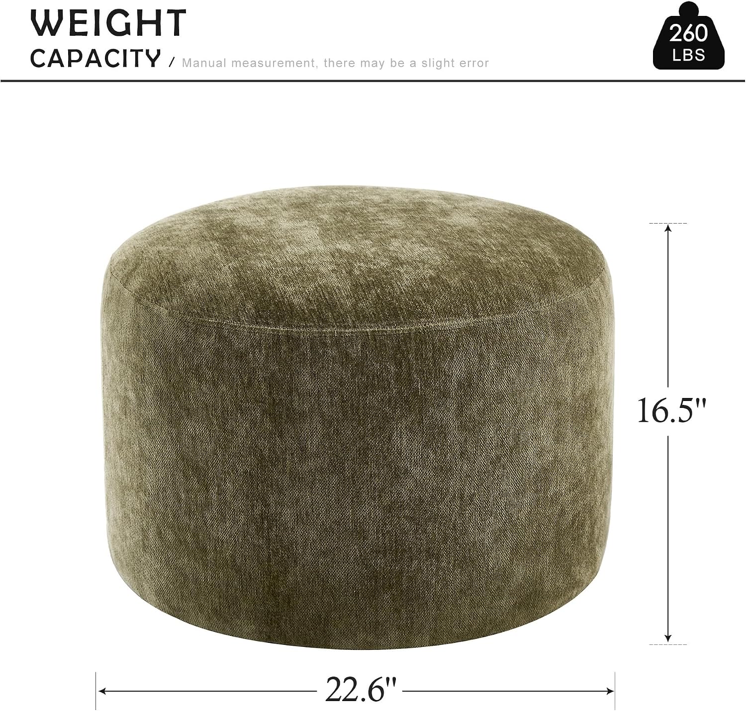 Upholstered Round Green Pouf Ottoman, Modern Footstool | Chenille Footrest with Soft Padded Seat & Wood Frame, Sage Green Ottoman, Accent Vanity Stool for Living Room and Bedroom