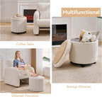 WUTUTUEE Corduroy Storage Ottoman with Flip-Top Tray, Modern Upholstered Ottoman Coffee Table, Dual Leg Options Ottoman Footrest for Living Room, Bedroom, Office, White