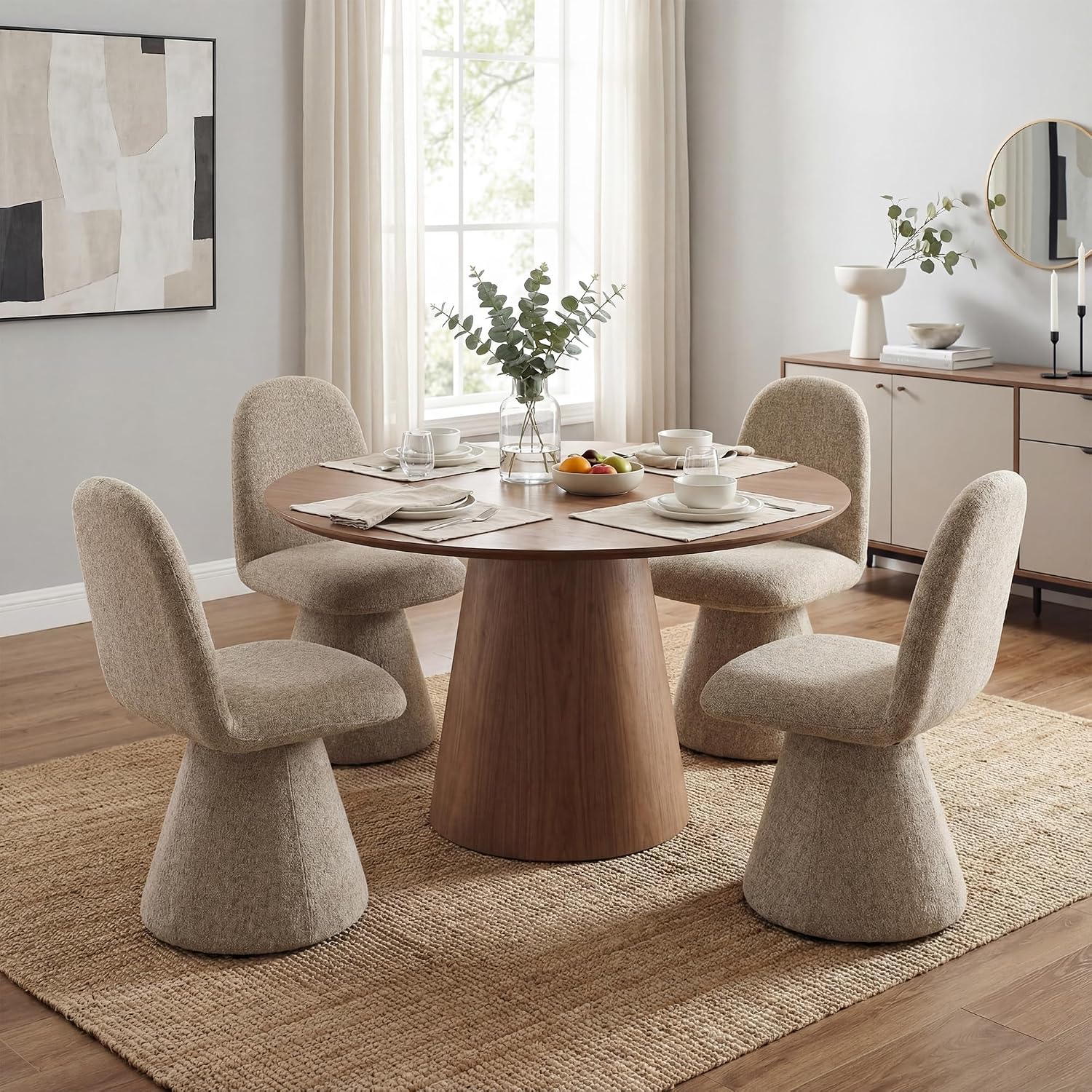 DUOMAY 360° Swivel Dining Chairs Set of 6, Mid Century Modern High Back Linen Upholstered Dining Room Chairs Kitchen Chairs, Armless Chair for Living Room Bedroom Reading, Khaki