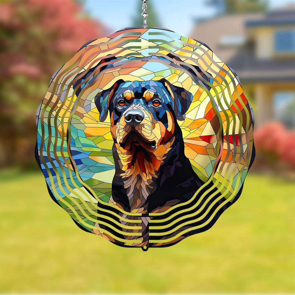 Rottweiler Dog Wind Spinners Outdoor Dog Memorial Gifts, 3D Metal Kinetic Hanging Garden Wind Spinner, Spinner Decor, Wind Sculptures for Outdoor & Indoor, Window, Yard Decor (Rottweiler 1)