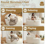 55''L Oversized Round Chaise Longue Chair Indoor, Corduroy Sponge Single Sofa, Oversized Round Chairs, Modern Sleeper Chair for Living Room,Projection Room, Wide Armrest Chairs Beige