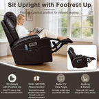 AHMED Dual Motor Power Swivel Rocker Recliner Chair, Faux Leather, Brown | Electric Glider Rocking Chair, Massage & Heat, Cup Holders, LED Lights, USB A/USB C Ports
