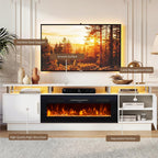 70" Fireplace TV Stand for TVs UP to 80", Electric Fireplace Entertainment Center with LED Lights & Storage Cabinets, TV Console for Living Room, Office, White-Black